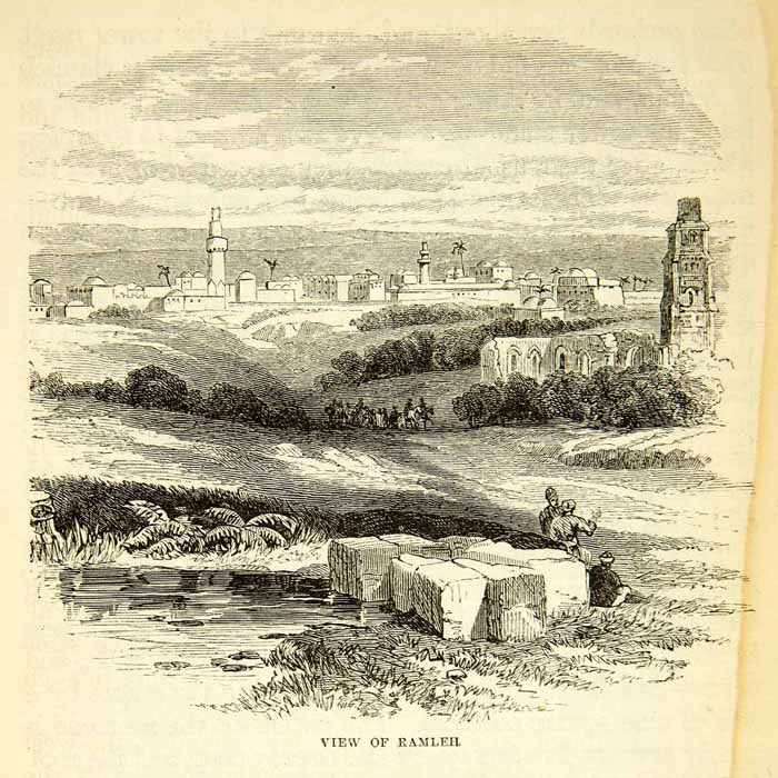 1858 Wood Engraving Art Ramla Israel Middle East Cityscape White Tower XGAD7