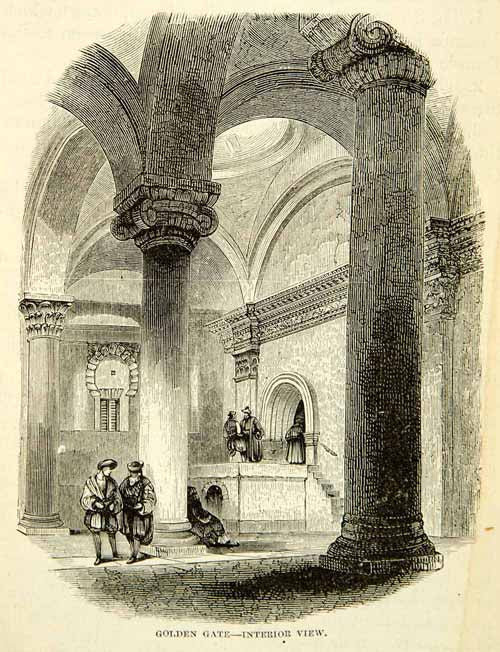 1858 Wood Engraving Art Golden Gate Jerusalem Israel Middle East XGAD7