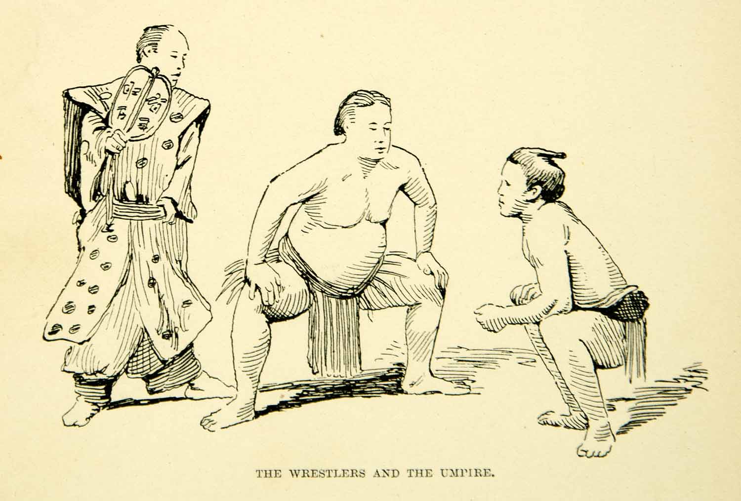 1893 Print Sumo Wrestler Umpire Referee Traditional Japanese Squat XGAE2