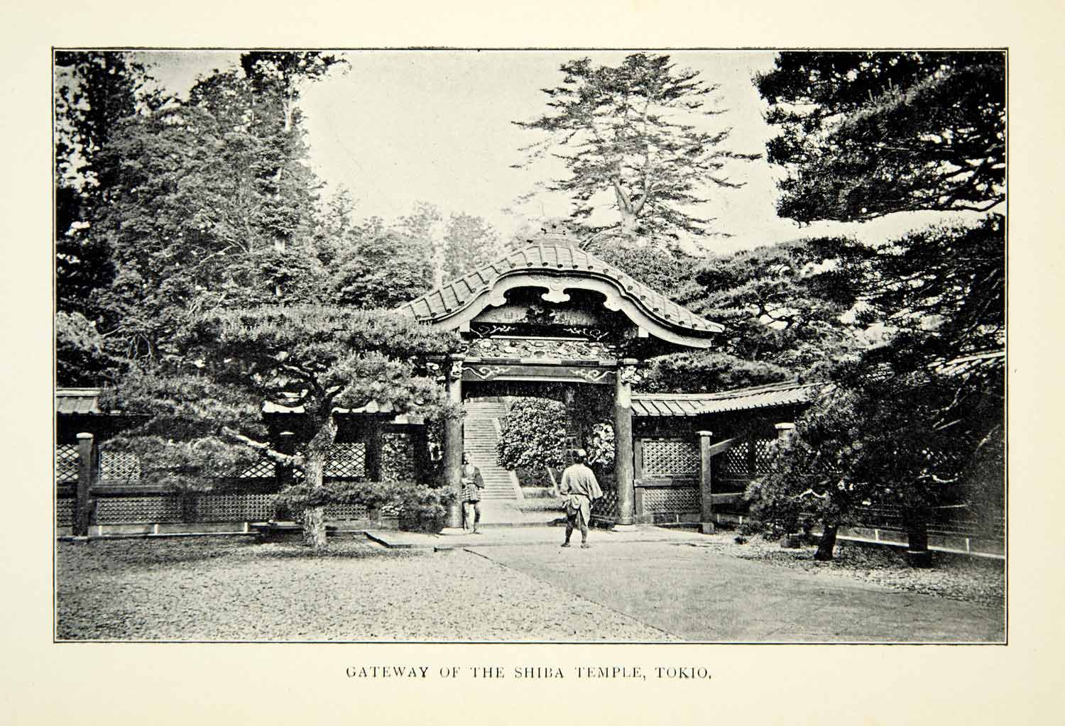 1904 Print Shiba Temple Tokyo Entrance Zojoji Gate Buddhist Minato XGAE5