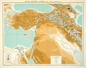 1902 Photolithograph Map Asia Minor Syria Bathyorographical Elevation XGAE8