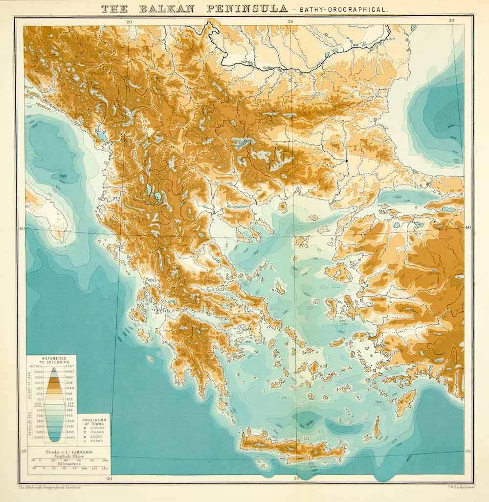 1902 Photolithograph Map Balkan Peninsula Greece Turkey Aegean Bulgaria XGAE8
