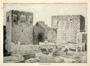 1897 Print Tower David Jerusalem Historical Landmark Crenellation Palace XGAE9