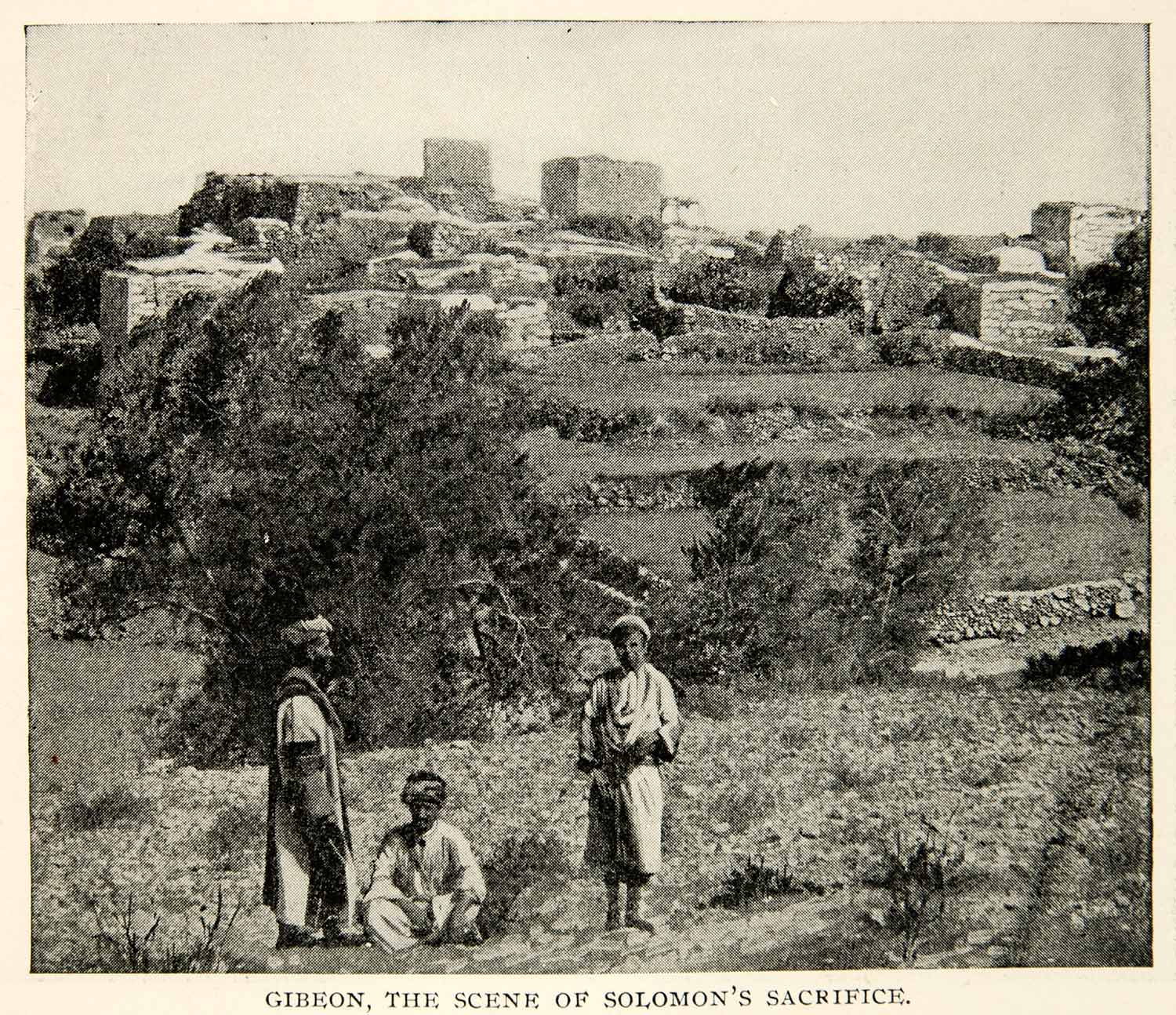 1897 Print Gibon Solomon Gibeon Biblical Landmark Ruins Middle East XGAE9