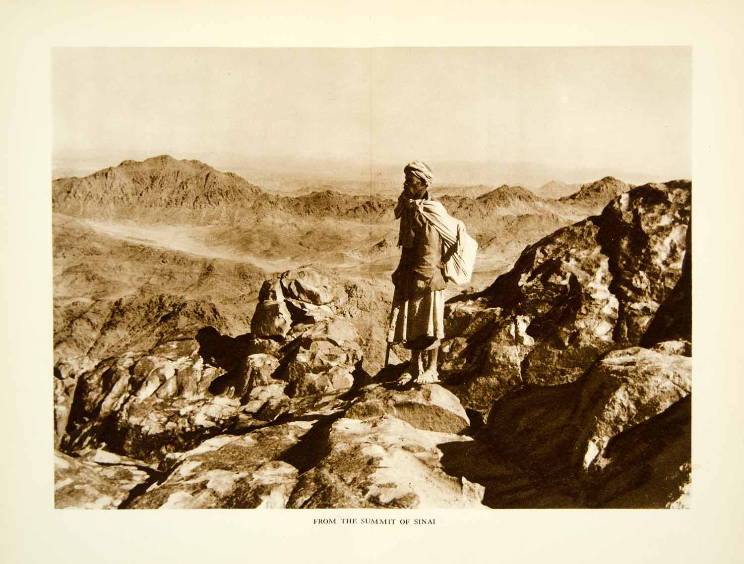 1938 Rotogravure Summit Mount Sinai Egypt Desert Biblical Nomad Landscape XGAF3