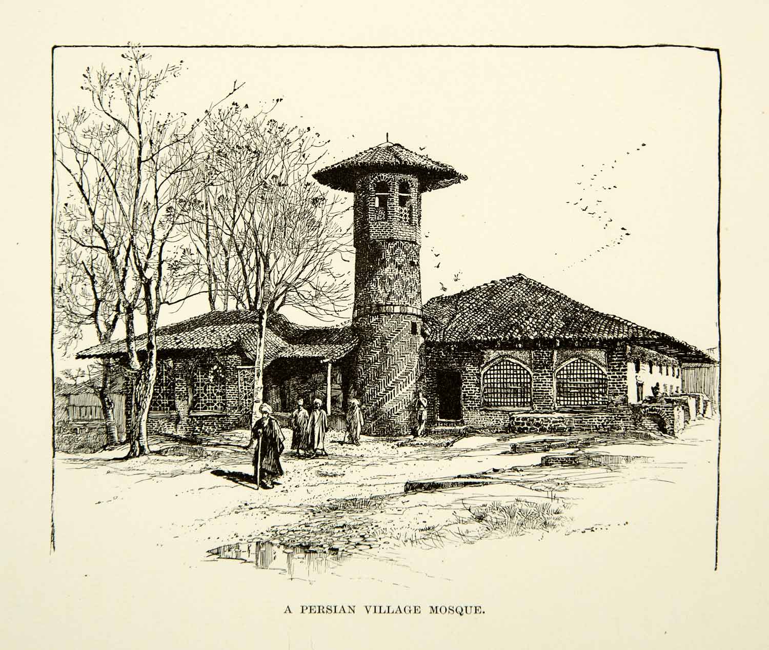 1886 Print Persian Mosque Rural Religious Islam Muslim Iran Architecture XGAF5