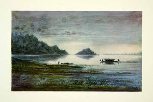 1915 Color Print Colonel H H Hart Twilight Dusk Wular Lake India Boat XGAF6