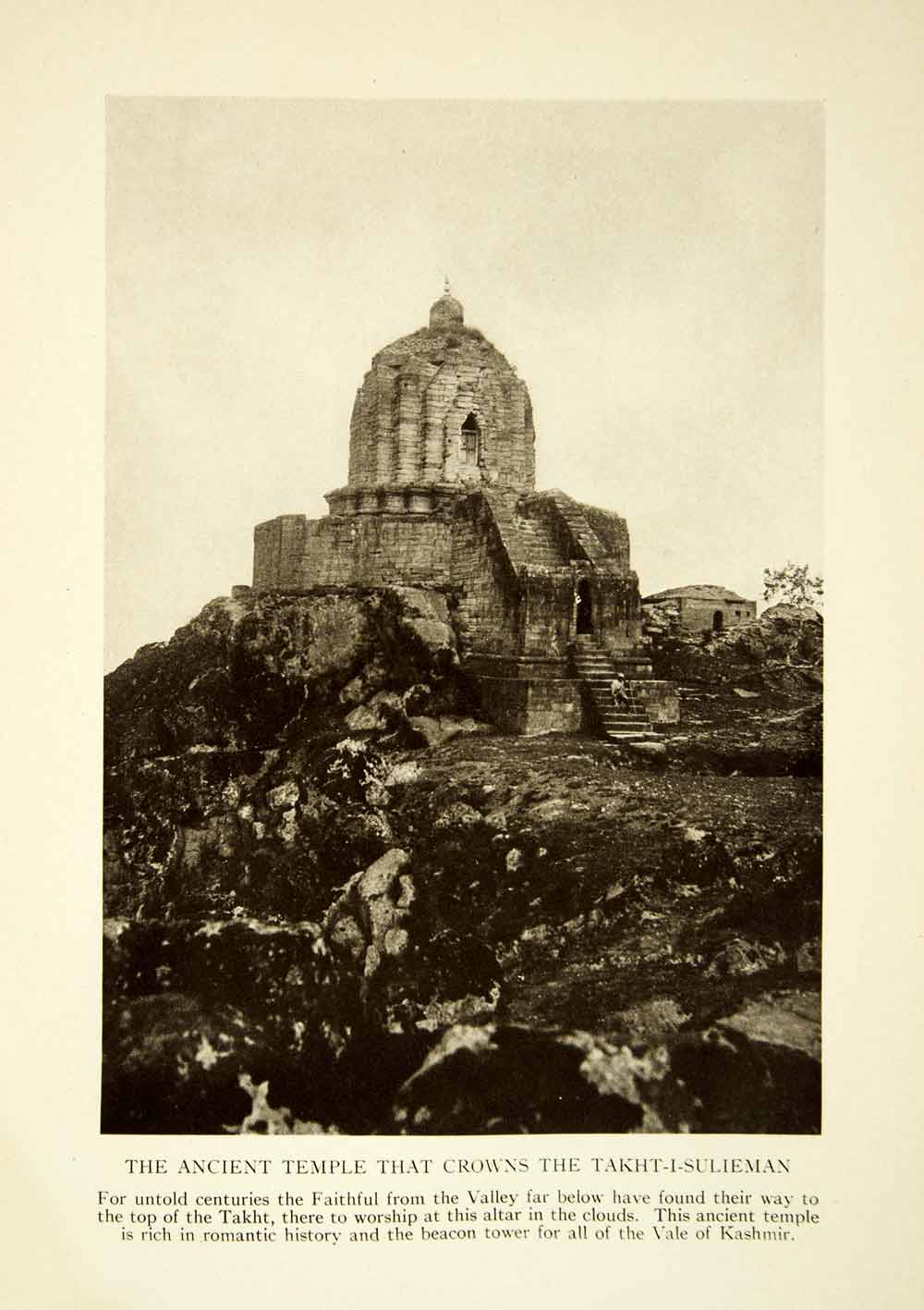 1915 Print Takht-i-Sulieman Temple Kashmir Ancient Historical Landmark XGAF6
