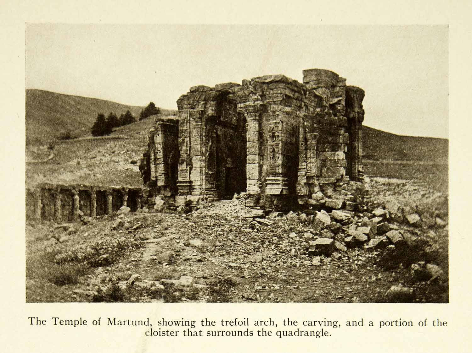 1915 Print Temple Martund Trefoil Arch Kashmir India Historical Image XGAF6