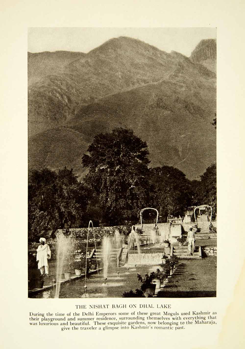 1915 Print Nishat Bagh Dal Lake Kashmir Maharaja Garden India Mountain XGAF6
