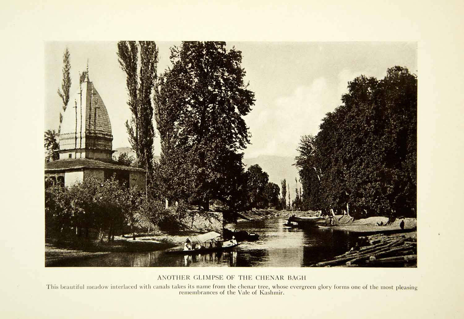 1915 Print Chenar Bagh Valley Kashmir Jhelum Landscape Indian Historical XGAF6