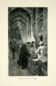 1896 Print Interior Bazaar Tabreez Iran Shop Market Men Mustache Pointed XGAF9