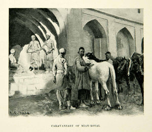1896 Print Caravansary Mian-Kotal Horse Edwin Lord Weeks Men Turban XGAF9