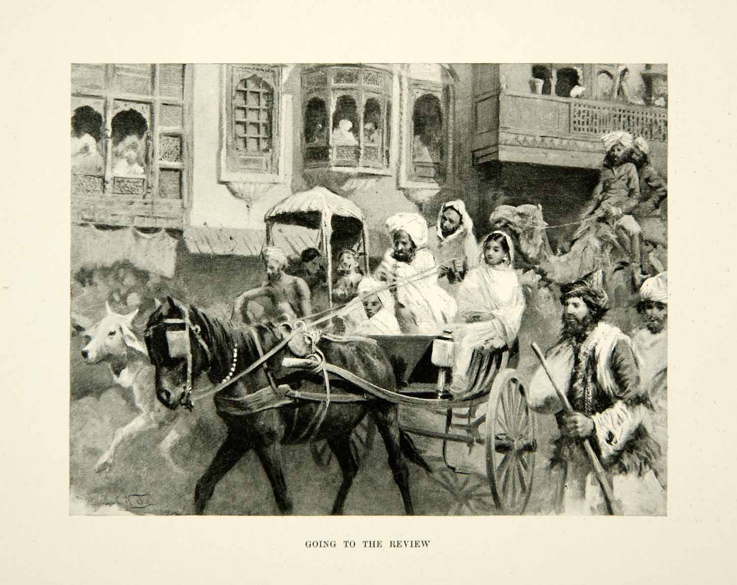 1896 Print Indian Army Review Spectators Carriage Edwin Lord Weeks Horse XGAF9