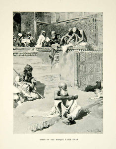 1896 Print Mosque Steps Vazir Khan Edwin Lord Weeks Men Dogs Pakistan XGAF9