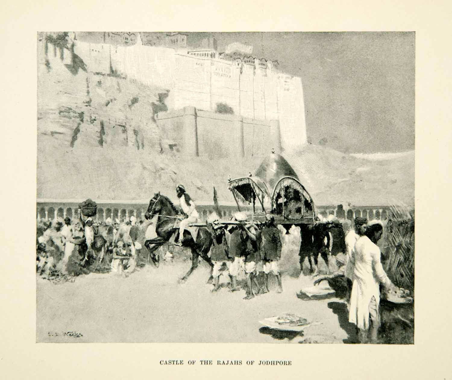 1896 Print Jodhpore Rajas Castle India Edwin Lord Weeks Fortress Carriage XGAF9