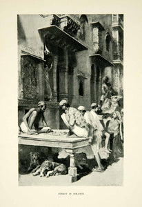 1896 Print Bikanir Street India Scene Dog Turban Facade Table  XGAF9