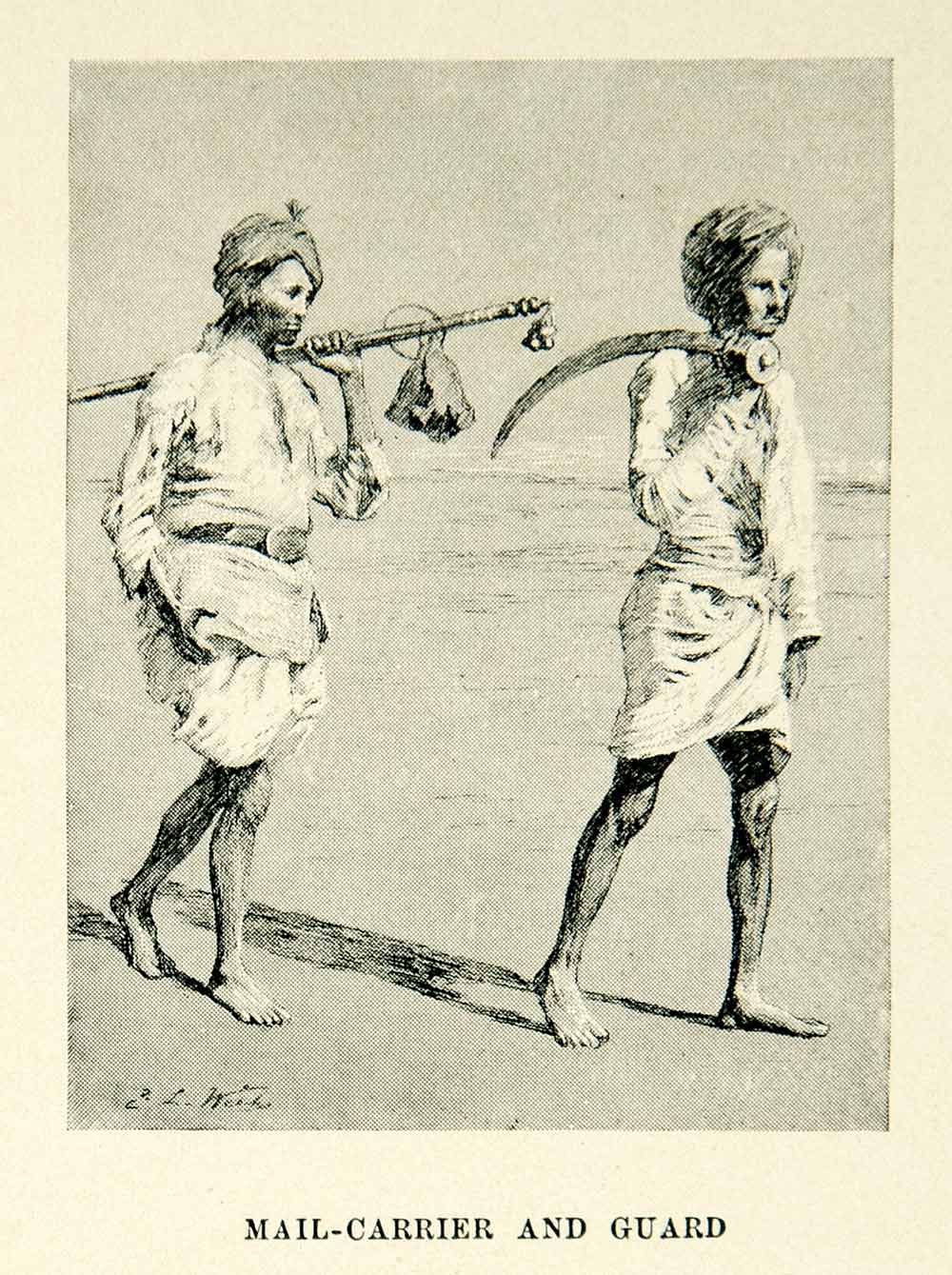 1896 Print Mail Carrier Guard Jeypore India Turban Men Edwin Lord Weeks XGAF9