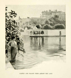 1896 Print Castle Palace Ranas Oudeypore India Lake Woman Edwin Lord Weeks XGAF9