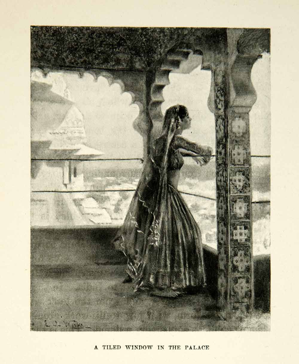 1896 Print Window View Palace Ranas Oudeypore India Edwin Lord Weeks Woman XGAF9