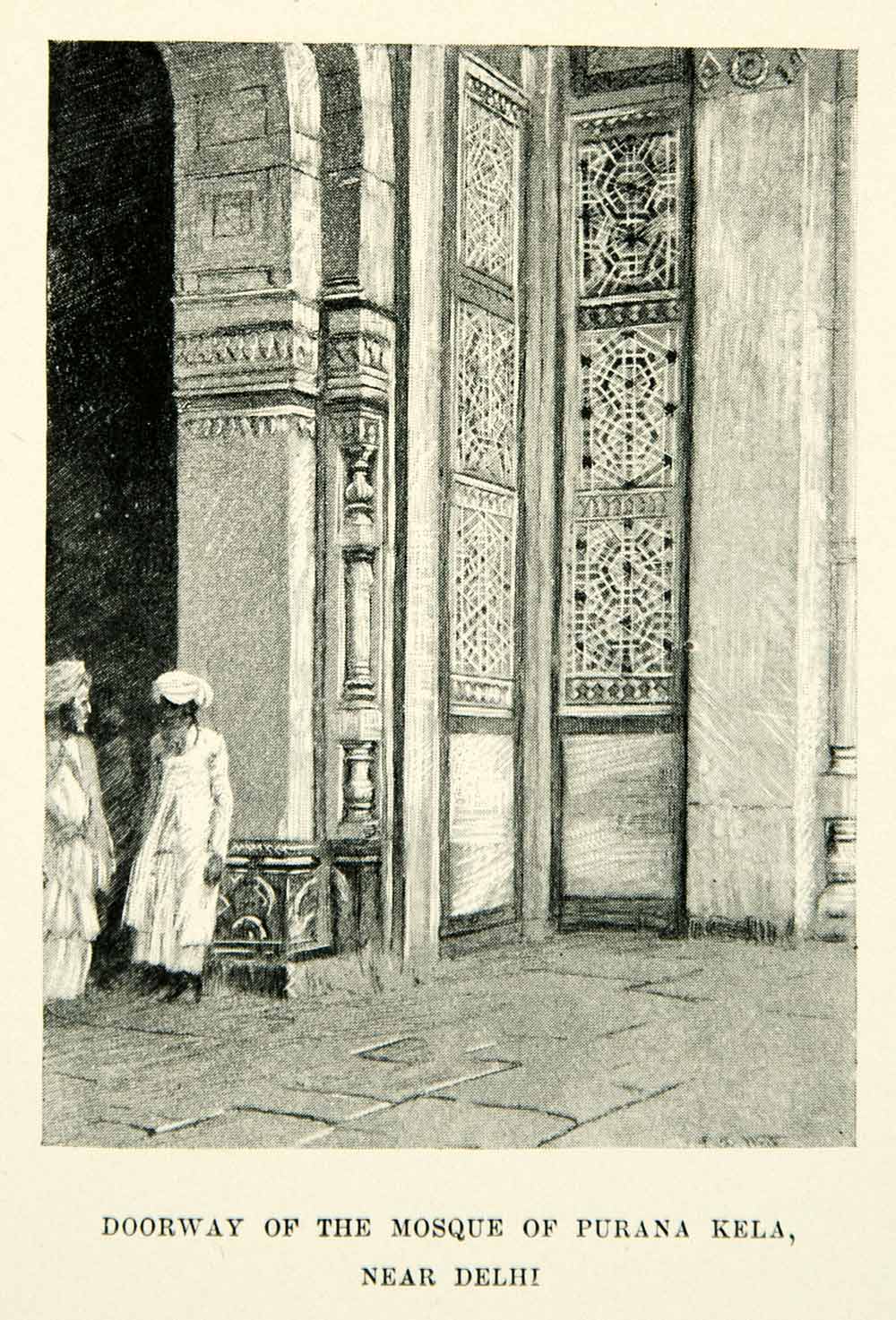 1896 Print Doorway Mosque Purana Kela Delhi India Edwin Lord Weeks Turban XGAF9