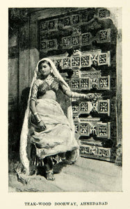 1896 Print Teak Wood Doorway Ahmedabad India Woman Dress Edwin Lord Weeks XGAF9