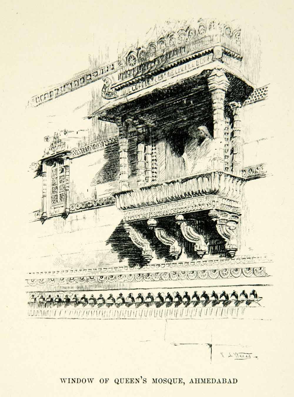 1896 Print Window Queen's Mosque Ahmedabad India Edwin Lord Weeks XGAF9