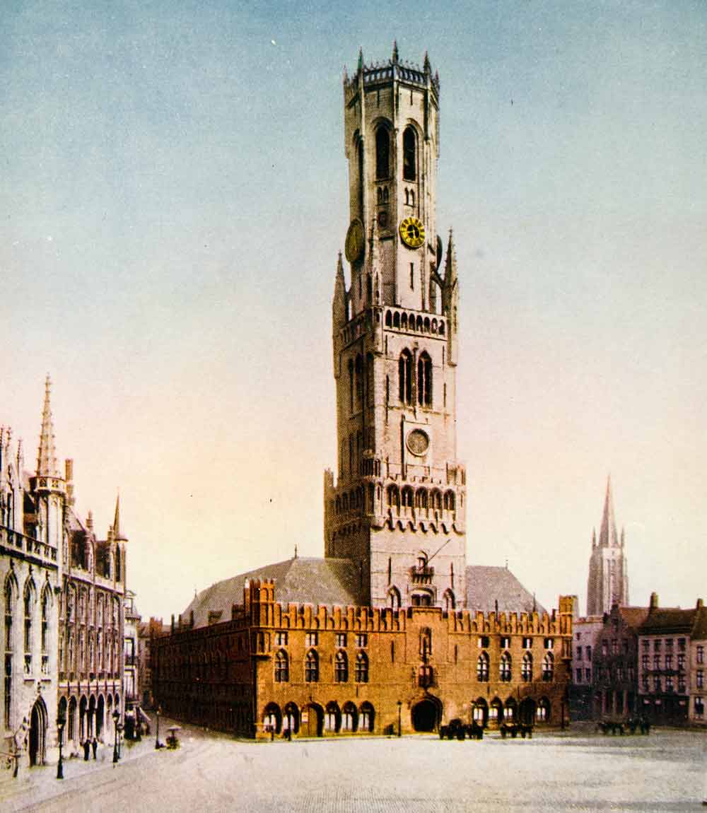 1924 Print Belfry Bruges Belgium Europe Architecture Cityscape Medieval XGAG1