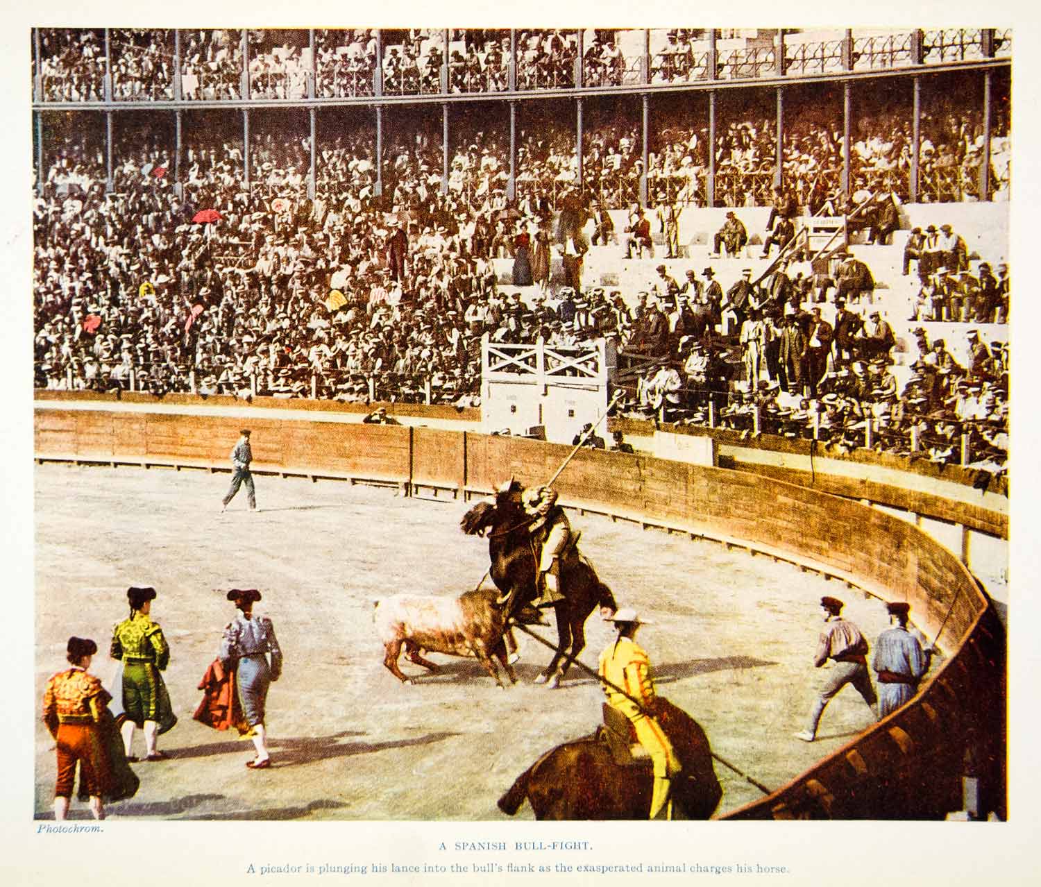 1924 Print Spanish Bullfight Europe Arena Matador Sport Lance Spectators XGAG1