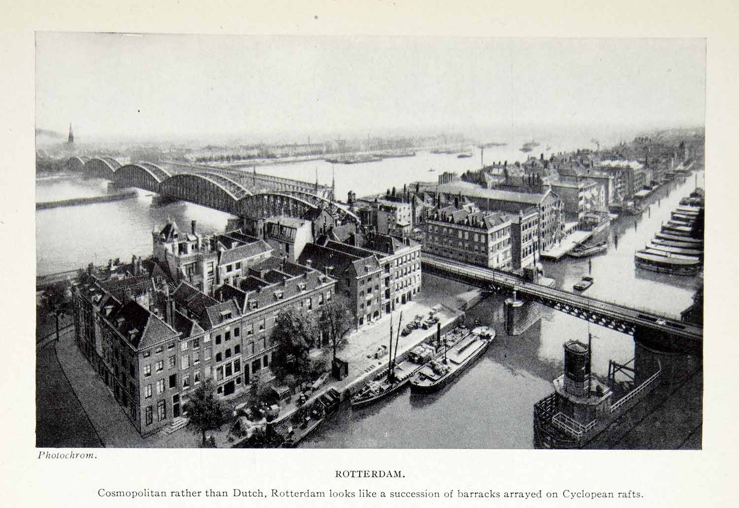 1924 Print Rotterdam Holland Netherlands Europe Cityscape Bridge XGAG1