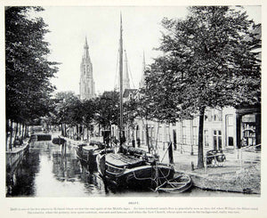 1924 Print Delft Holland Netherlands Europe Cityscape Canal Boats Nieuwe XGAG1