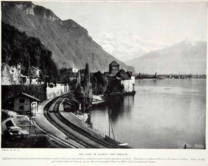 1924 Print Chateau De Chillon Castle Lake Geneva Veytaux Switzerland XGAG1
