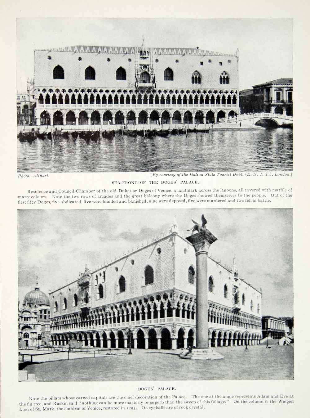 1924 Print Doges Palace Palazzo Ducale Venice Italy Europe Gothic XGAG1