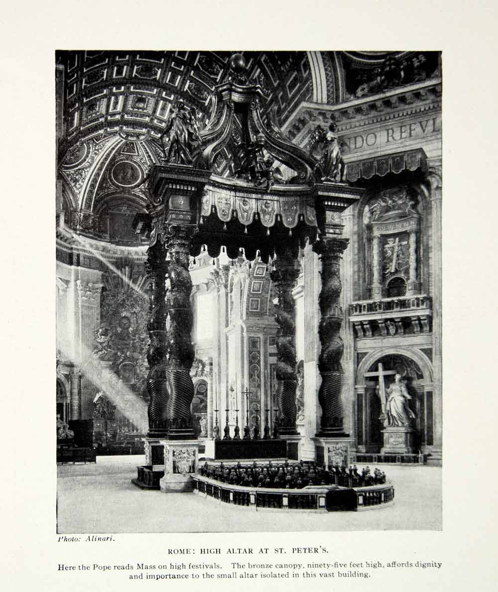 1924 Print Rome Italy Europe High Altar St Peters Basilica Vatican