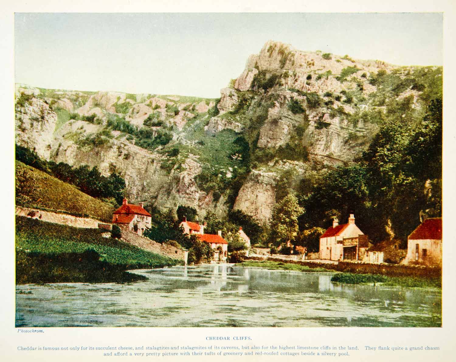 1924 Print Cheddar Gorge Limestone Cliff Village Somerset England United XGAG1