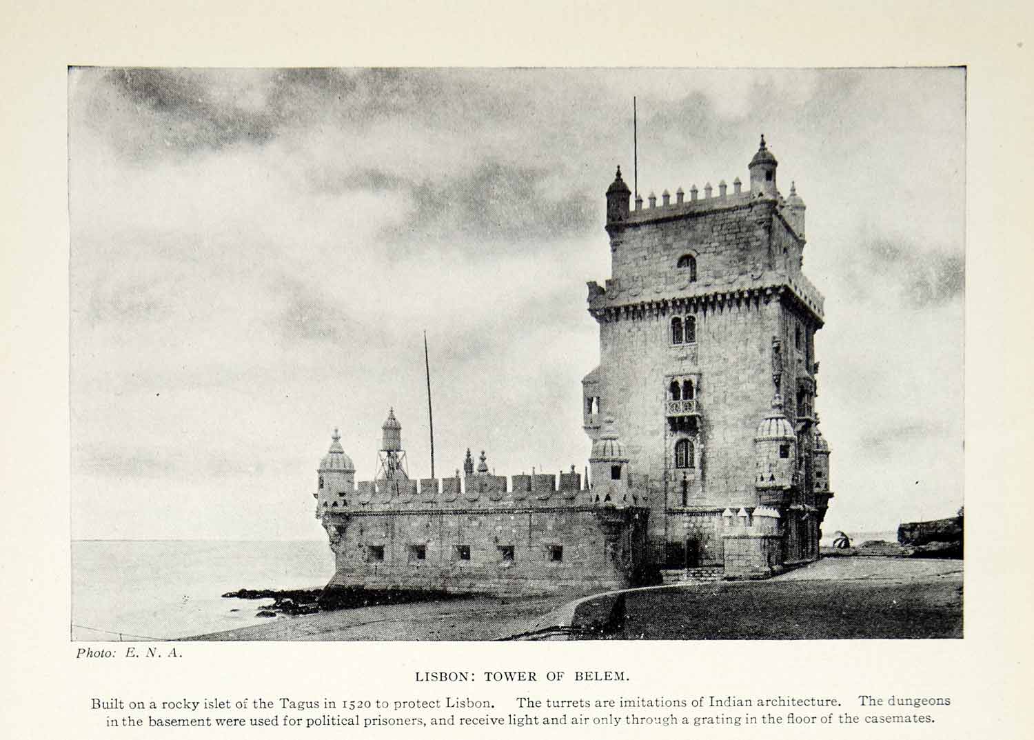 1924 Print Belem St Vincent Tower Torre Lisbon Portugal Europe Tagus Rive XGAG1