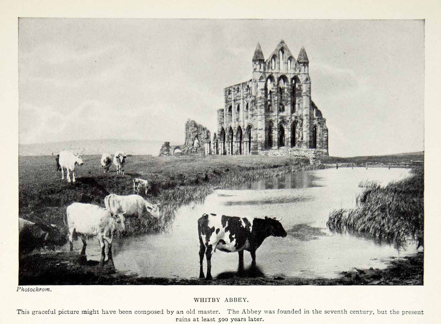 1924 Print Whitby Abbey Benedictine Monastery Ruin North Yorkshire England XGAG1