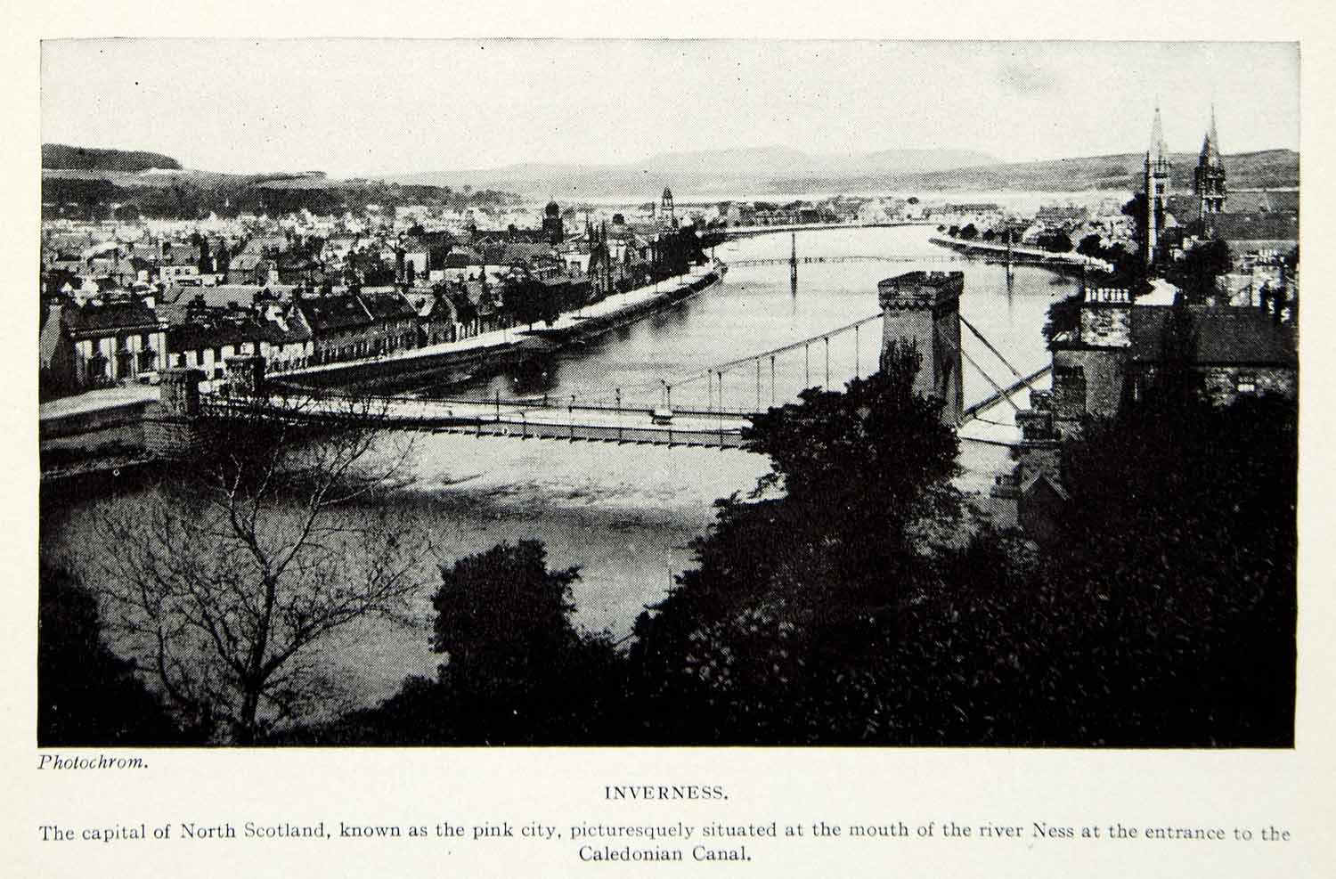 1924 Print Inverness Scotland UK Cityscape River Ness Suspension Bridge XGAG1