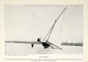 1924 Print Ice Yachting Winter Sport Boat Canada Frozen Lake Sailing Ship XGAG1