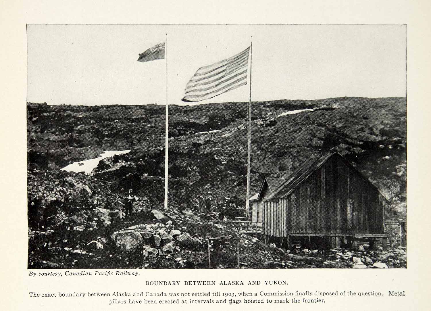 1924 Print Yukon Territory Alaska Canada Border Cabin Flags National XGAG1