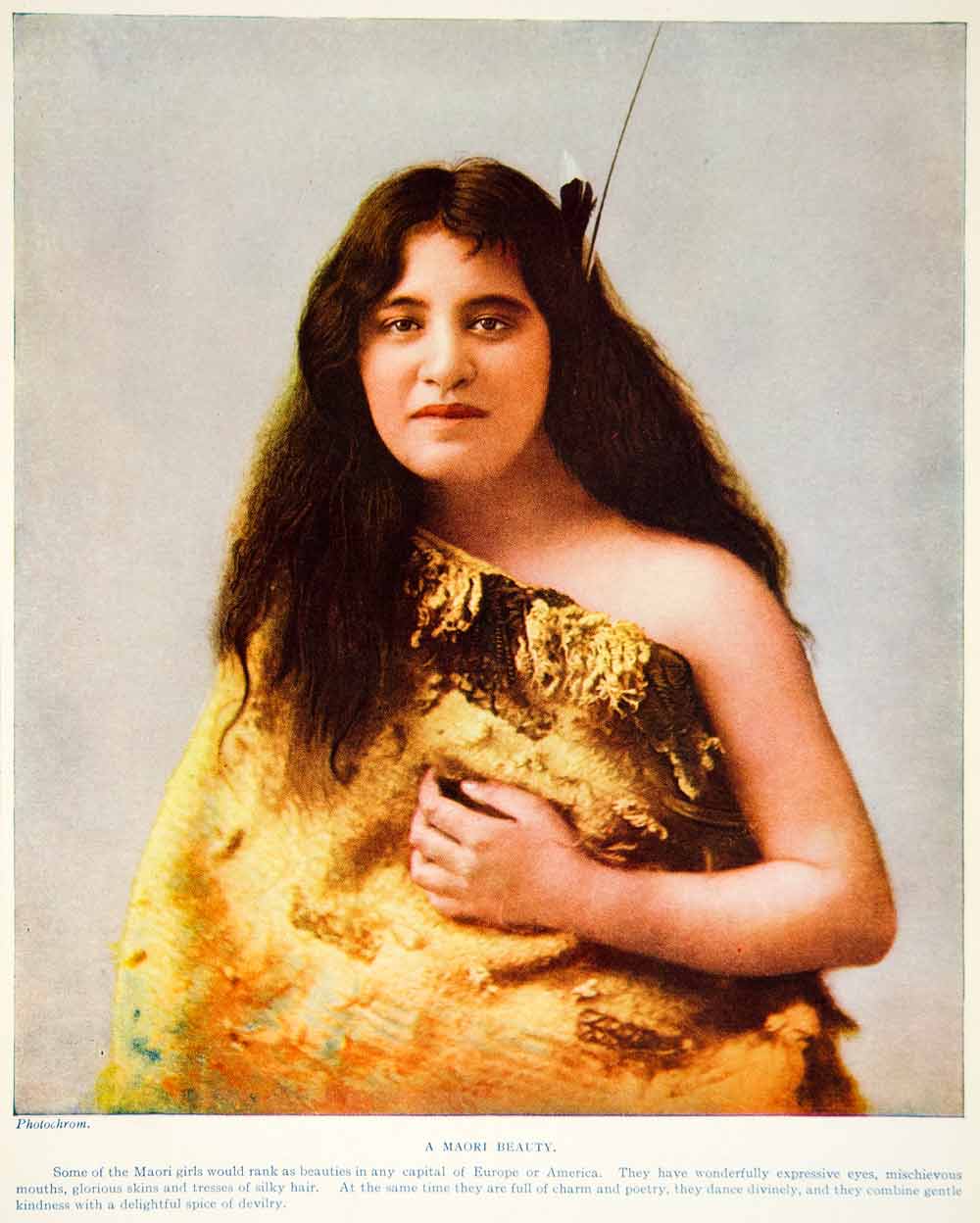 1925 Color Print Maori Woman Portrait Indigenous People New Zealand XGAG2
