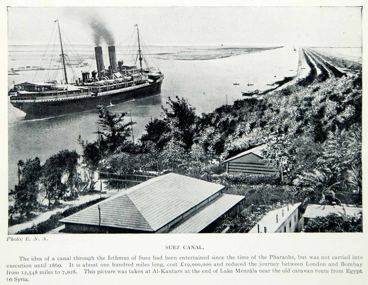 1925 Print Suez Canal Al Qantarah El Sharqiyya Egypt Africa Steamship XGAG2