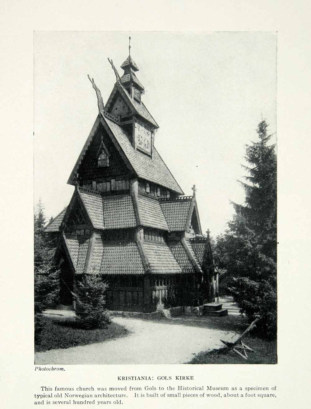 1925 Print Gol Stave Church Oslo Norway Scandinavia Norwegian Architecture XGAG2