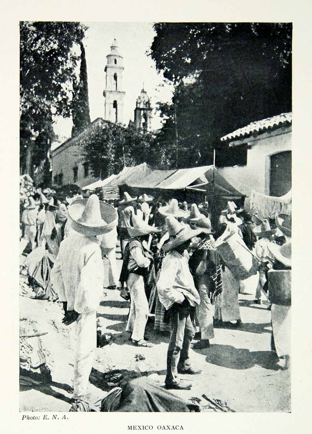 1925 Print Oaxaca Mexico Cityscape Marketplace Peasants Sombrero Bazaar XGAG2