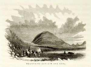 1859 Wood Engraving Mount Gerizim Ebal Nablus Shechem Landscape Camel Plow XGAG3