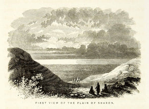 1859 Wood Engraving Sharon Plain Israel Coast Mountain Sea View Middle XGAG3