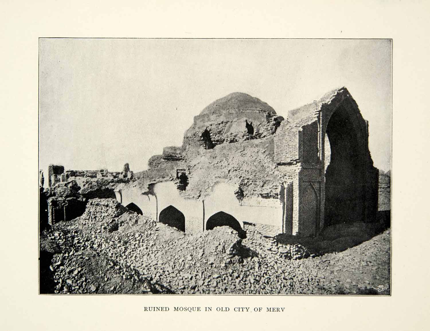 1899 Print Merv Ruined Mosque Turkmenistan Archaeology Achaemenid Empire XGAG8