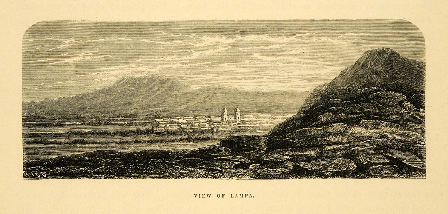 1875 Wood Engraving Lampa Town Puno Southern Peru Panoramic View Landscape XGB3