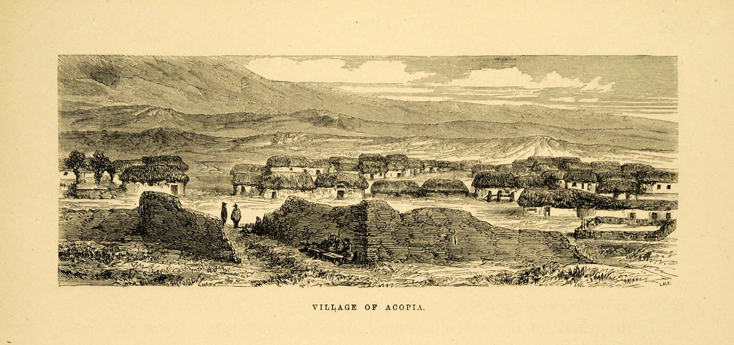 1875 Wood Engraving Acopia District Acomayo Province Peru Village Thatched XGB3