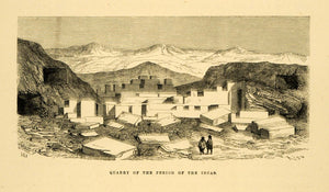 1875 Wood Engraving Incas Quarry Incas Peru Ruins Empire Mountains XGB3